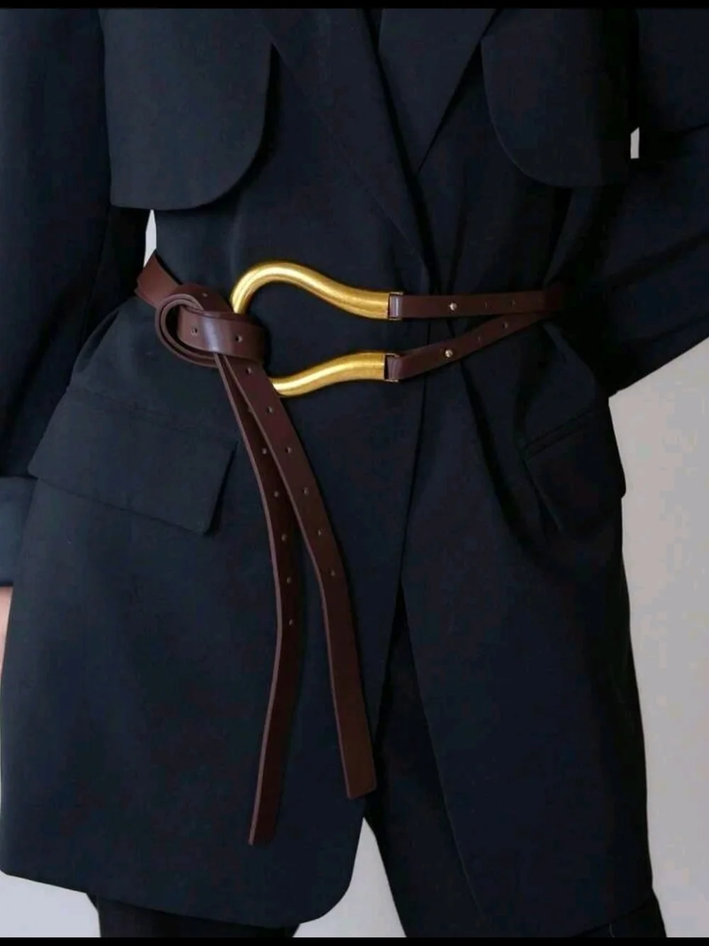 Brown Leather Belt with Gold Curved Buckle